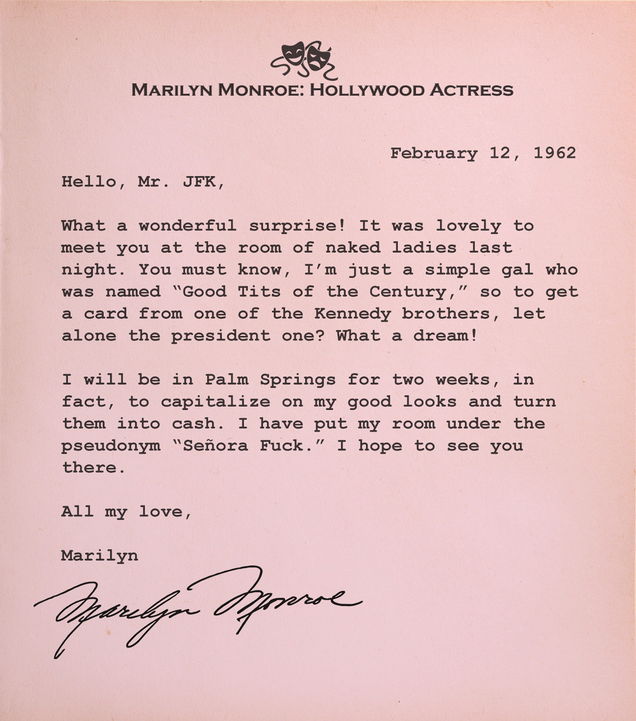 Illustration for article titled Amazing: Read These Newly Discovered Letters Between JFK And Marilyn Monroe
